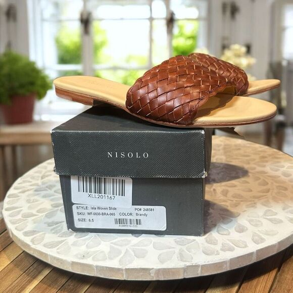 Nisolo Isla Woven Leather Slide Sandal  Brandy  Women Size 6.5  New in Box - Picture 2 of 13